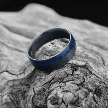 Metro Jewelry Men's Black Ion Plated Stainless Steel Ring With Lapis Lazuli Stone - Size 10, 16mm Wide