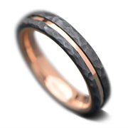 Black Wedding Band with 18K Rose Gold | 4mm Wide | Facetted