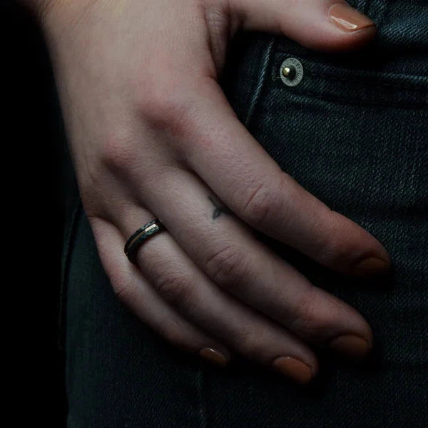 Black Wedding Band with 18K Rose Gold | 4mm Wide | Facetted