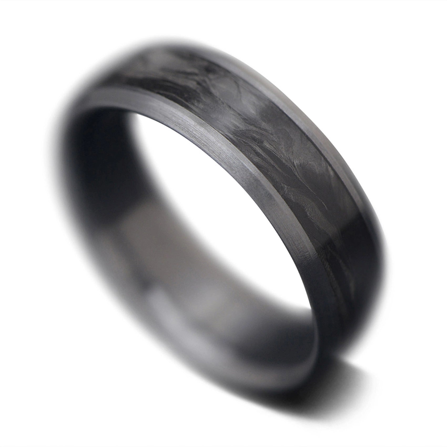 Black Zirconium Ring with Forged Carbon Inlay | Men's Wedding Band