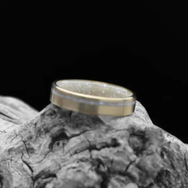 Unique Yellow Gold Wedding Band with Mother Of Pearl | 5mm 