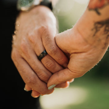 Black Zirconium ring with Meteorite Inlay Mens Wedding Band