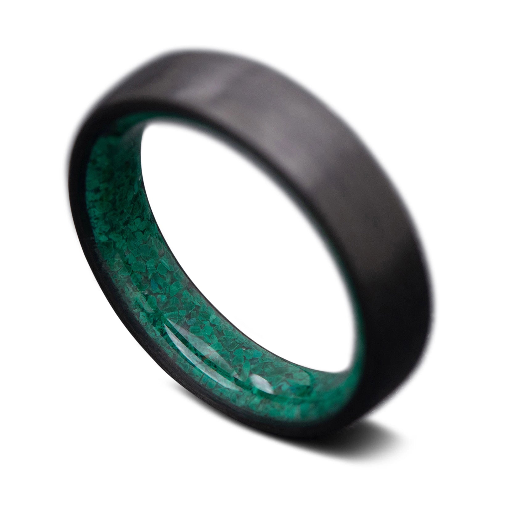 Back of Carbon Fiber ring with Malachite inner sleeve, 5mm -THE QUANTUM