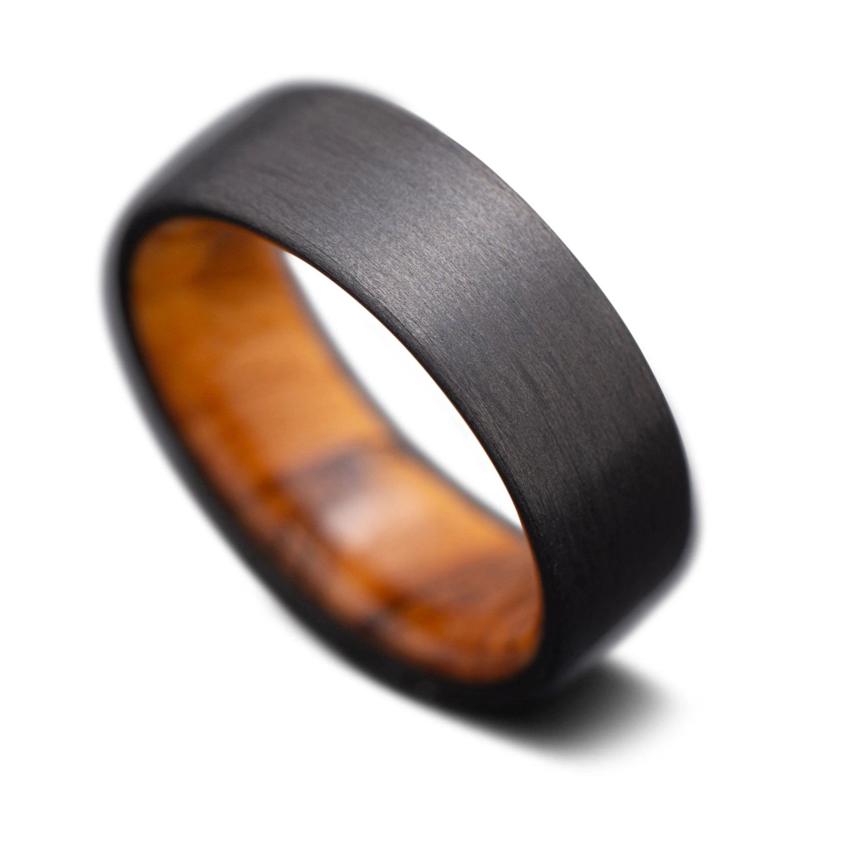 Carbon Fiber ring with Olivewood Inner sleeve, wedding ring, 7mm -THE QUANTUM