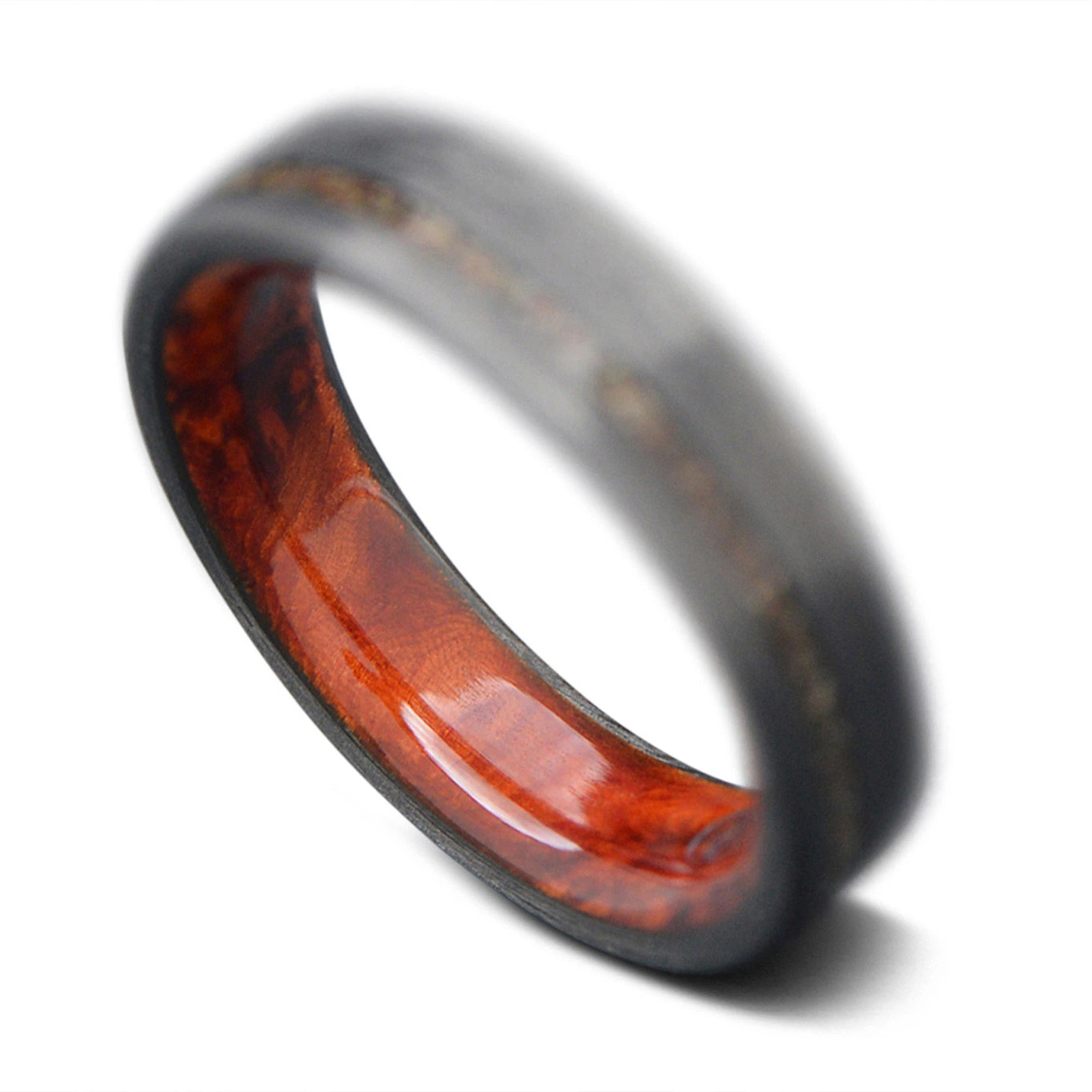 Back of CarbonUni core ring with Crushed T-Rex inlay and  Amboyna inner sleeve, 7mm -THE VERTEX