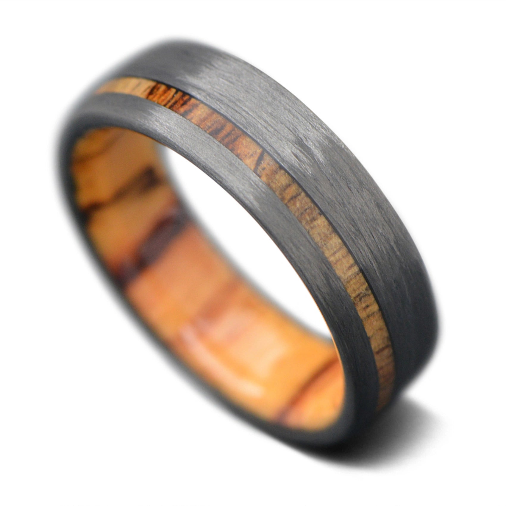 CarbonUni core ring with Spalted Tamarind inlay and inner sleeve, 7mm -THE VERTEX