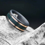 CarbonFiber Ring with Rose Gold and Moss Agate Inlay Men's Wedding Band
