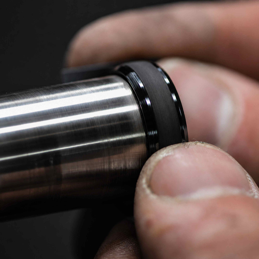 Finished custom wedding ring being polished and inspected before it leaves the Sesto Synergy workshop.
