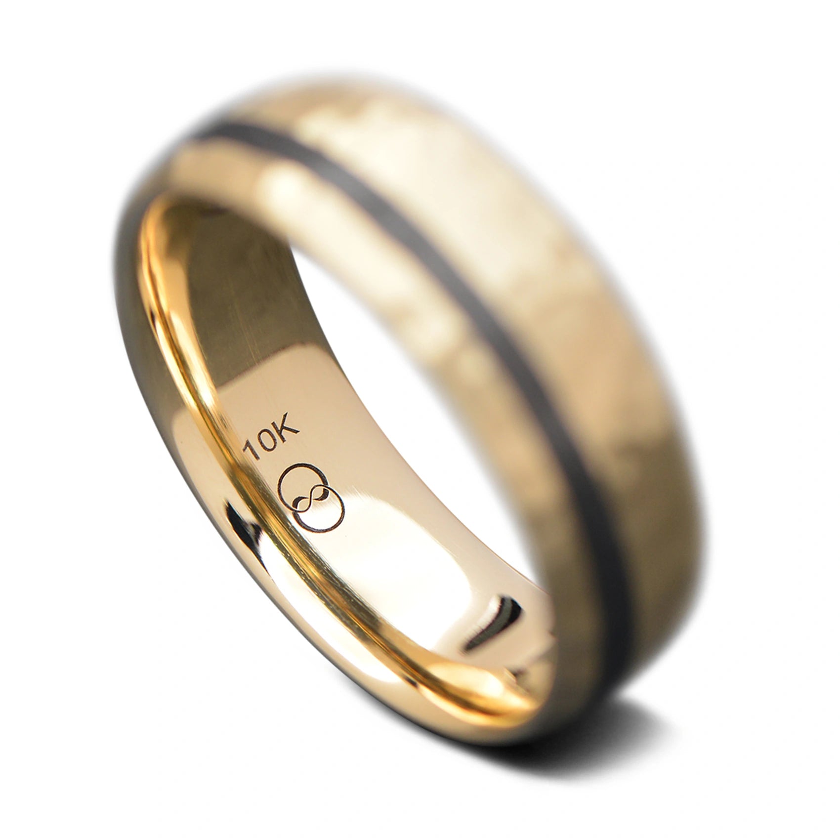 Back of Yellow Gold core wedding ring with Unidirectional inlay, 7mm -THE COMMITMENT