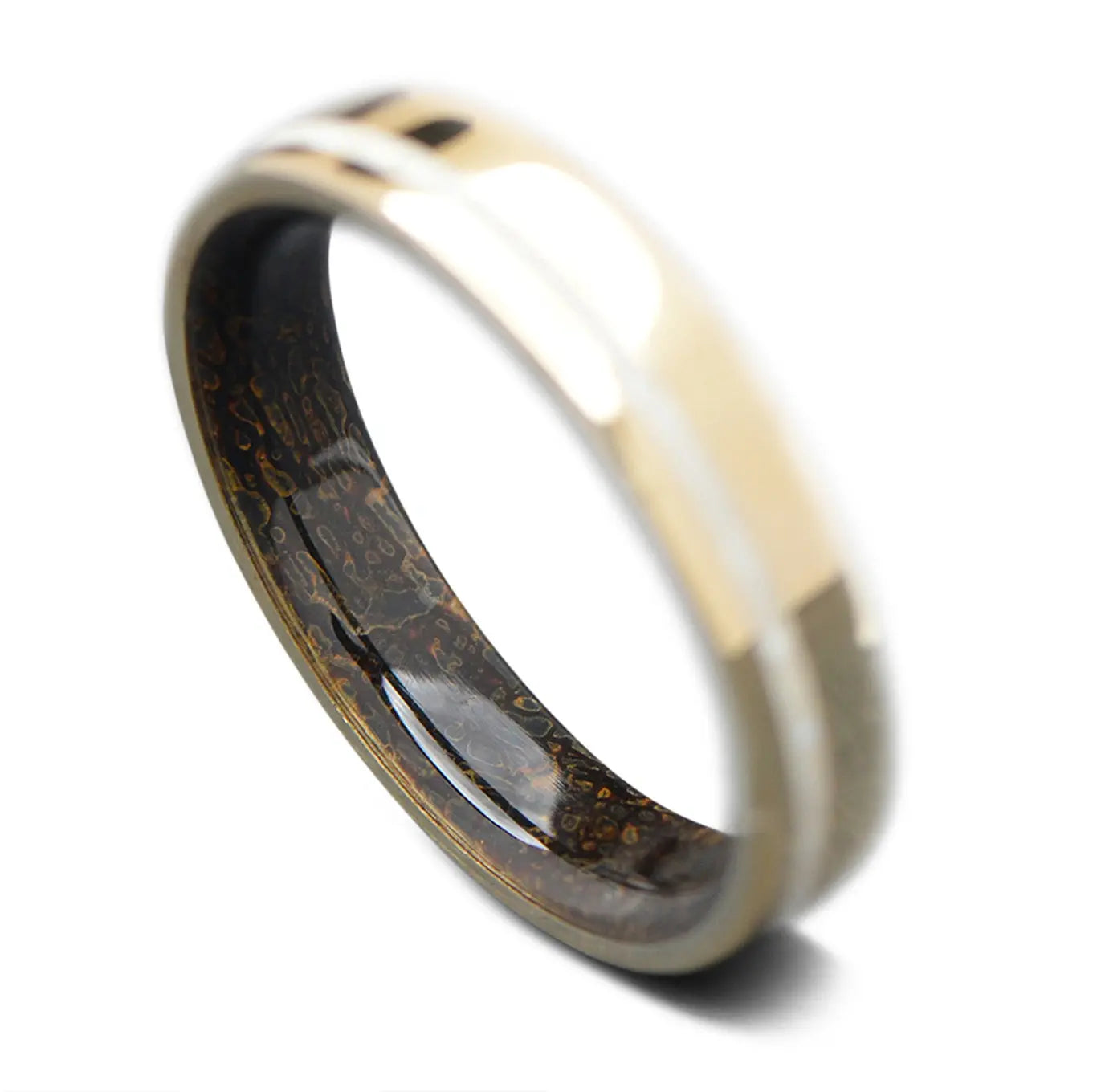 Back of Yellow Gold core ring with Pearl inlay and T-Rex inner sleeve, 5mm -THE COMMITMENT