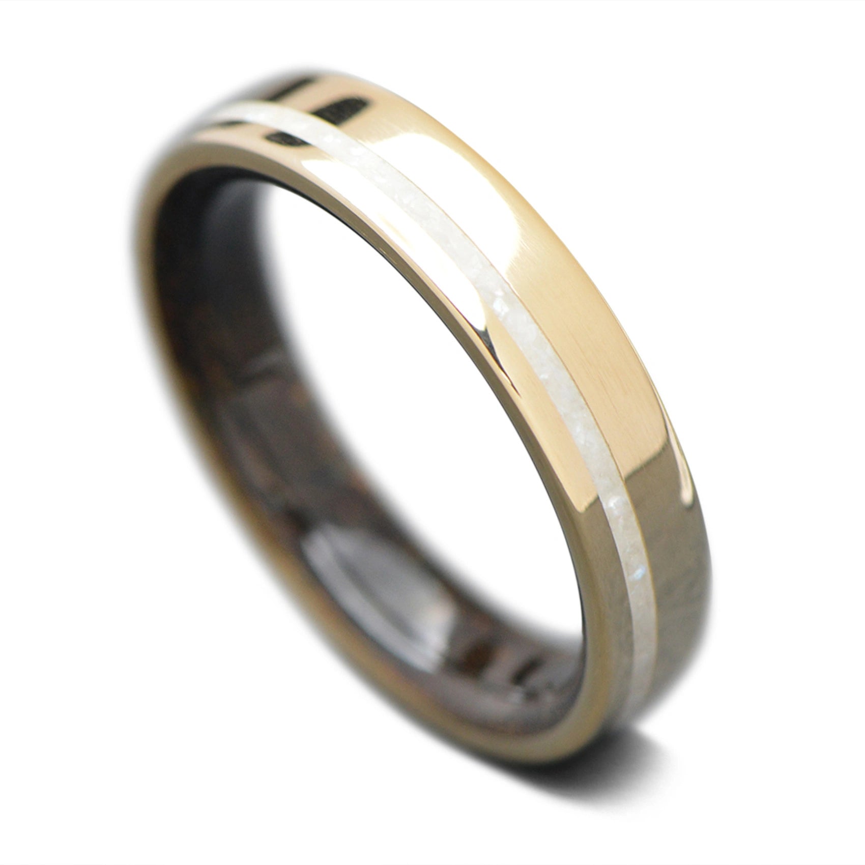 Yellow Gold core ring with Pearl inlay and T-Rex inner sleeve, 5mm -THE COMMITMENT