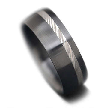 Men's Black Zirconium Wedding Band | Damascus Inlay | 7mm | Domed