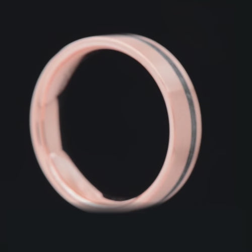14K rose gold wedding band with moss agate inlay, free engraving, 6mm mens wedding ring, brushed flat profile, unique custom ring design.