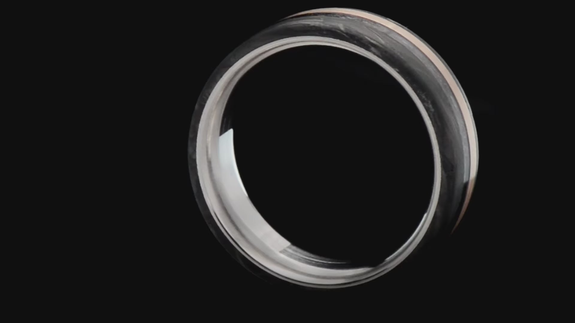 Video of CarbonForged Core Ring with Meteorite, Rose Gold inlay and Titanium inner sleeve, 7mm -THE ODYSSEY