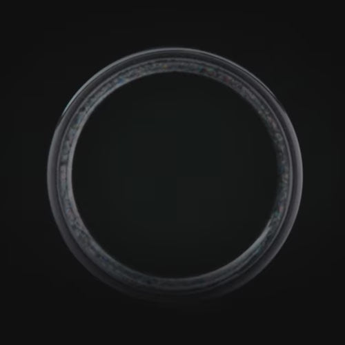 Black Titanium Wedding Band with Meteorite and Sand Inlay, 7mm Mens Wedding Ring featuring Black Fire Opal Inner Sleeve, Free Engraving Available