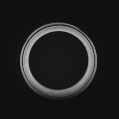 14KW mens wedding band with pearl inlay, brushed flat profile, 6mm width, unique design, free engraving available, elegant mens wedding ring.