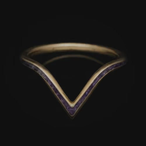 14K Yellow Gold Womens Wedding Band with Central Amethyst Inlay, 2mm Polished Flat Profile, Customizable with Free Engraving, Elegant and Unique Gold Ring for Brides