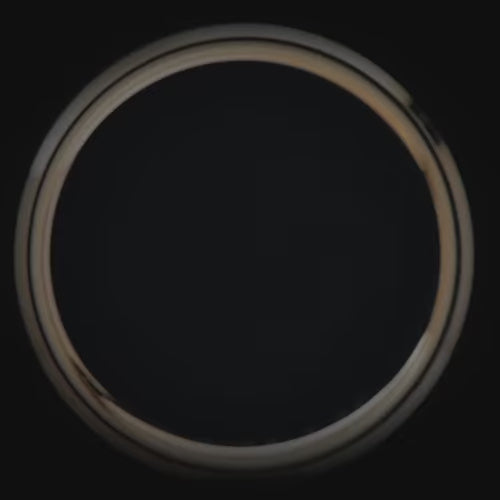 14K yellow gold mens wedding band with a central forged inlay, 7mm width, featuring a polished bevel profile, customizable with free engraving.