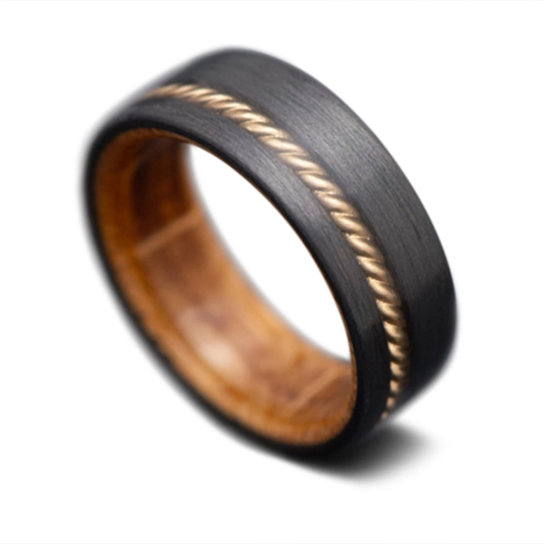 CarbonFiber Ring with Gold Rope And Wood Sleeve | Men's Wedding