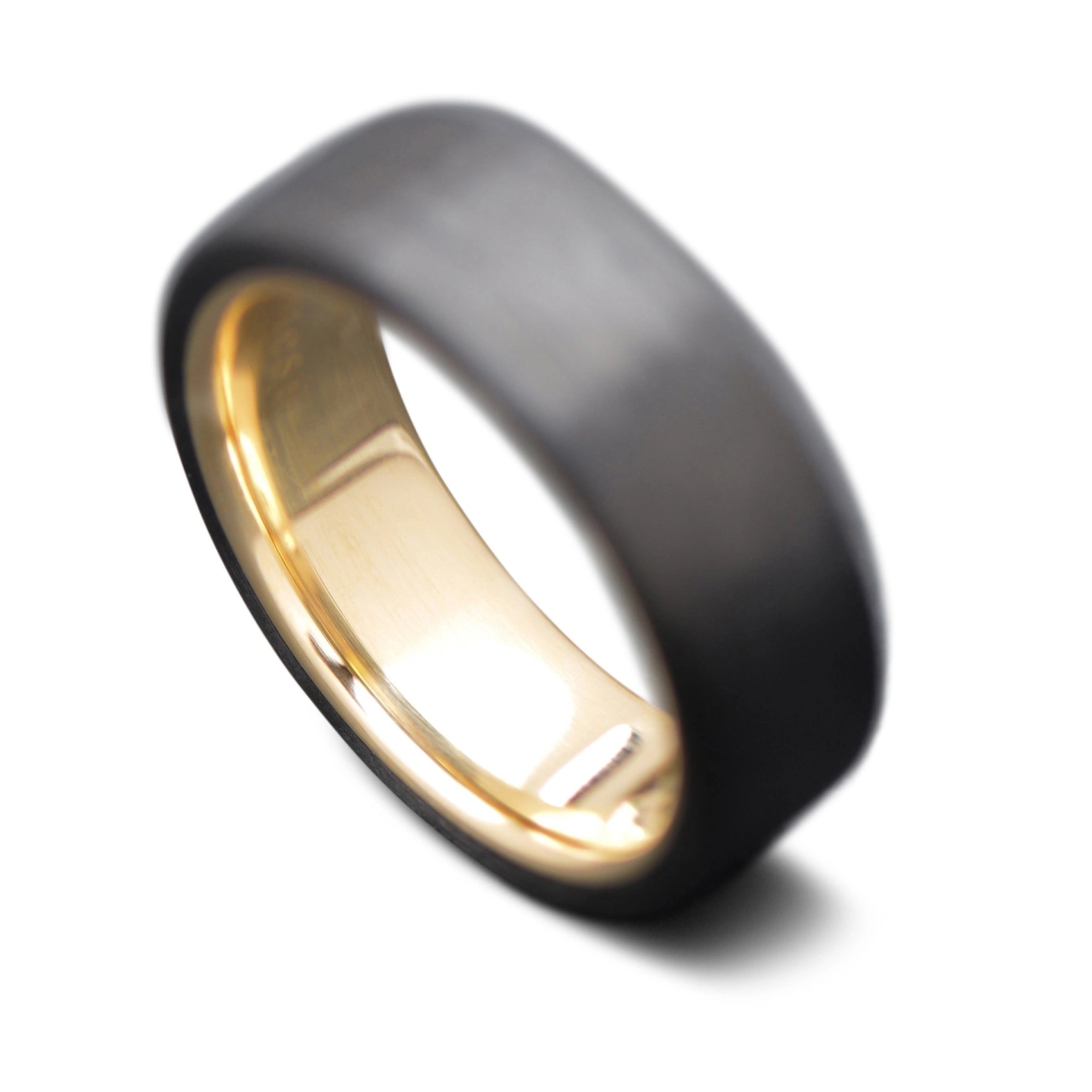 Back of CarbonUni Core Ring with Yellow Gold inner sleeve, 7mm -THE QUANTUM