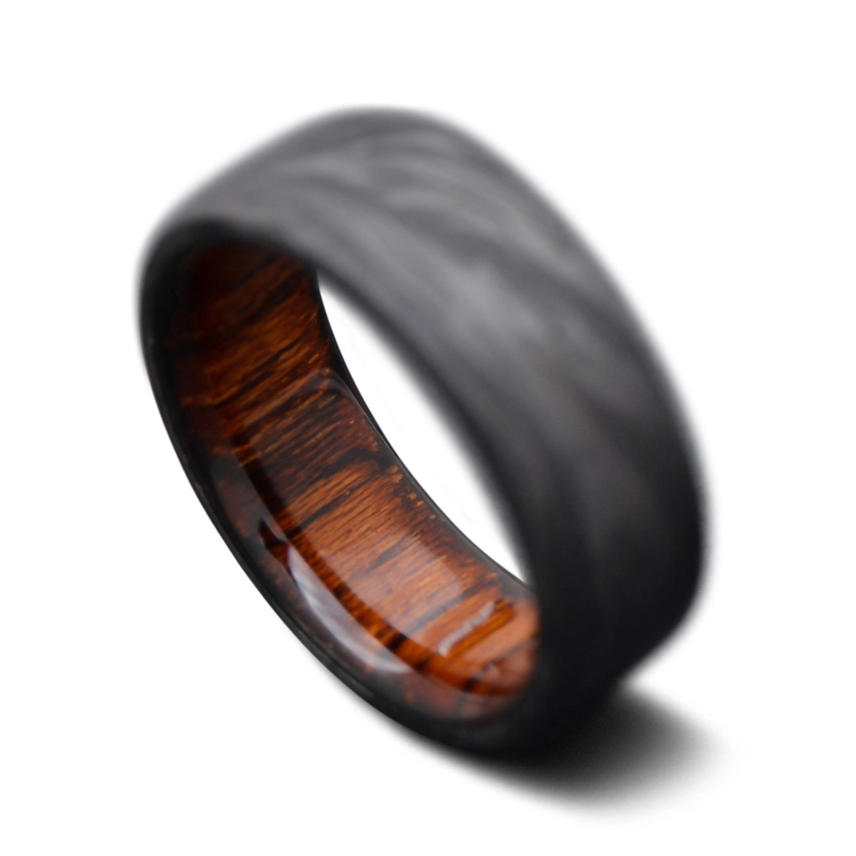 Back of CarbonForged Core Ring with  Teak inner sleeve, 8mm -THE QUEST