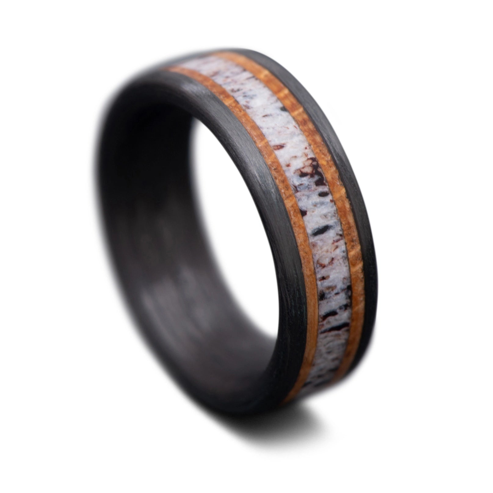 CarbonUni Core Ring with Deer Antler and Whiskey Barrel Oak inner sleeve, 7mm - THE MATRIX