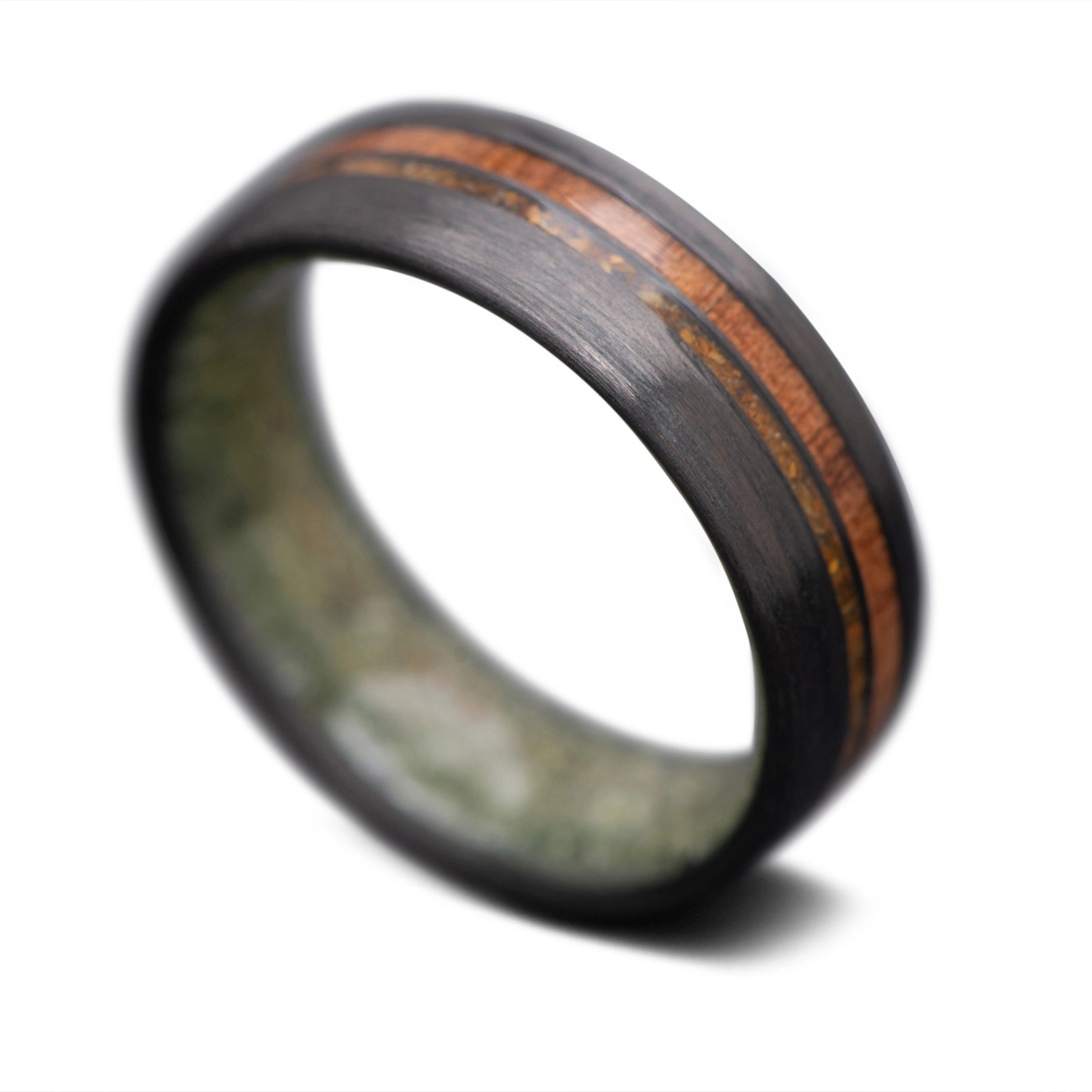 CarbonUni Core ring with Tiger Eye, Walnut Inlay and Jade inner sleeve, 7mm - THE INNOVATOR