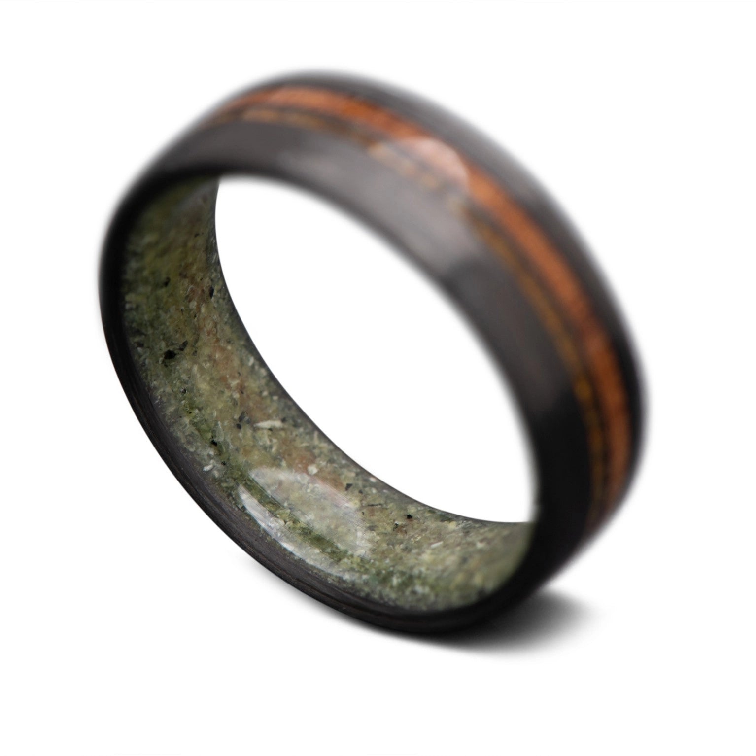 Back of CarbonUni Core ring with Tiger Eye, Walnut Inlay and Jade inner sleeve, 7mm - THE INNOVATOR