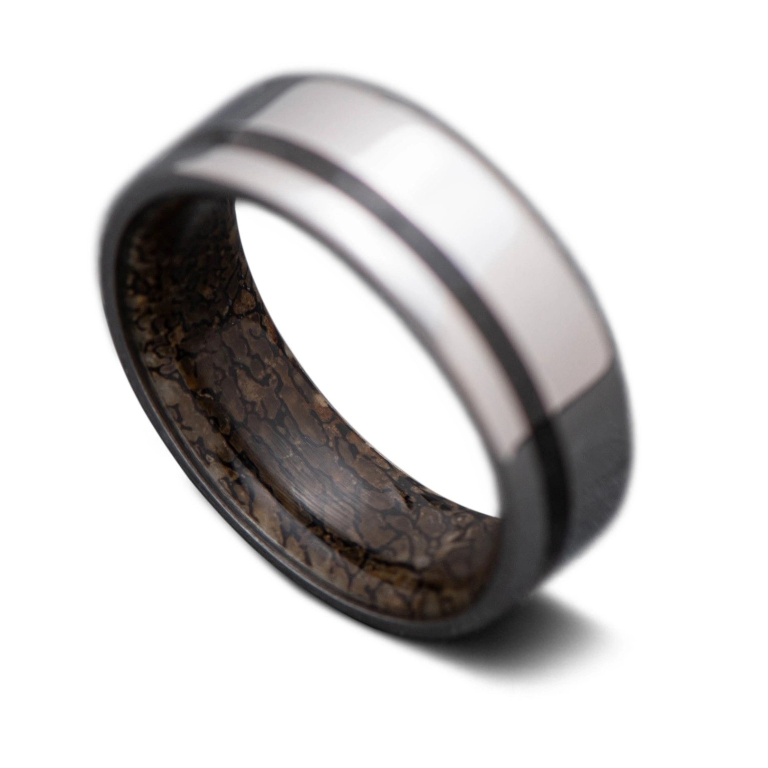 Back of Titanium Core Ring with  Black Onyx inlay and T-Rex inner sleeve, 7mm -THE SHIFT