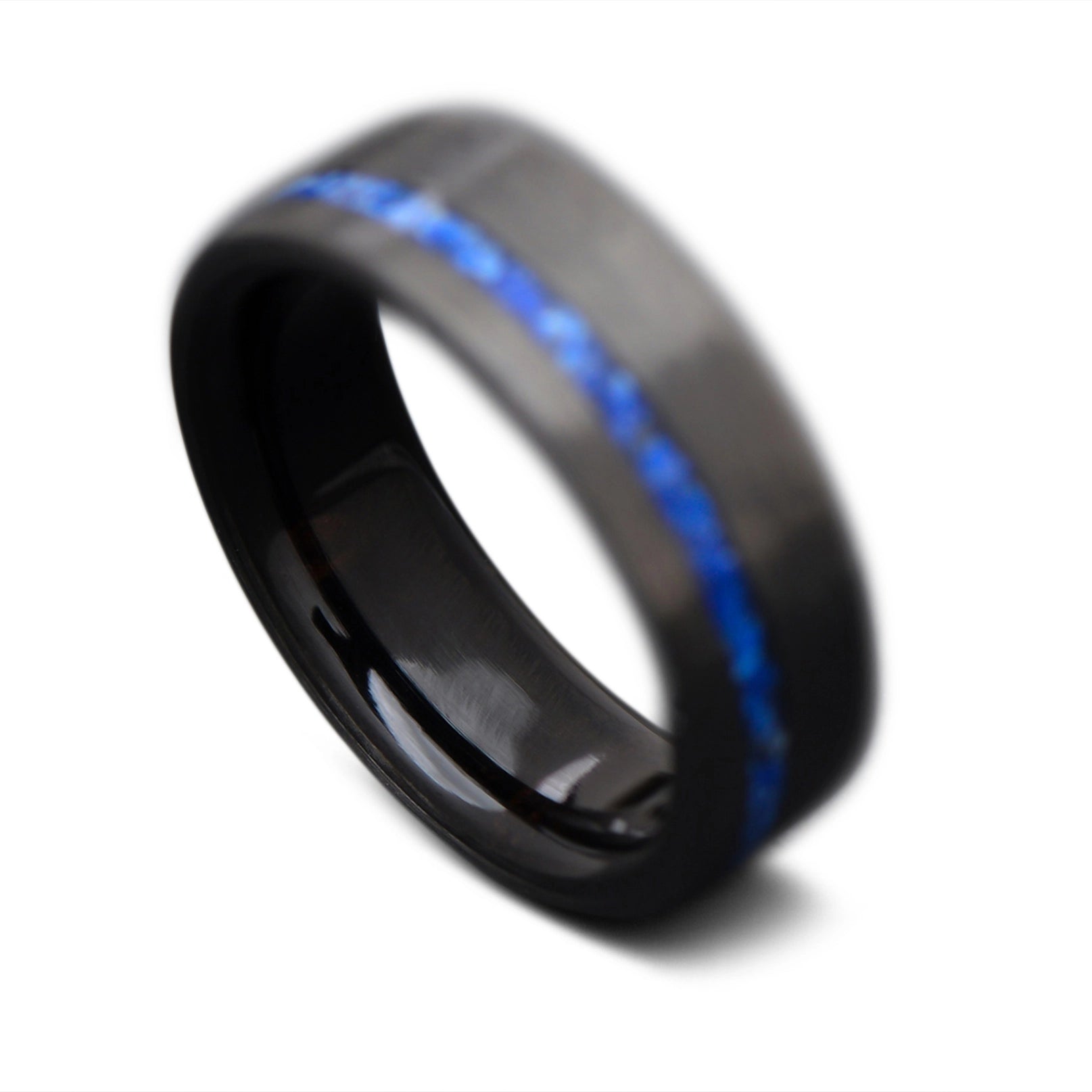 Back of CarbonUni core ring with Lapis Lazuli inlay and African Blackwood inner sleeve, 7mm -THE VERTEX