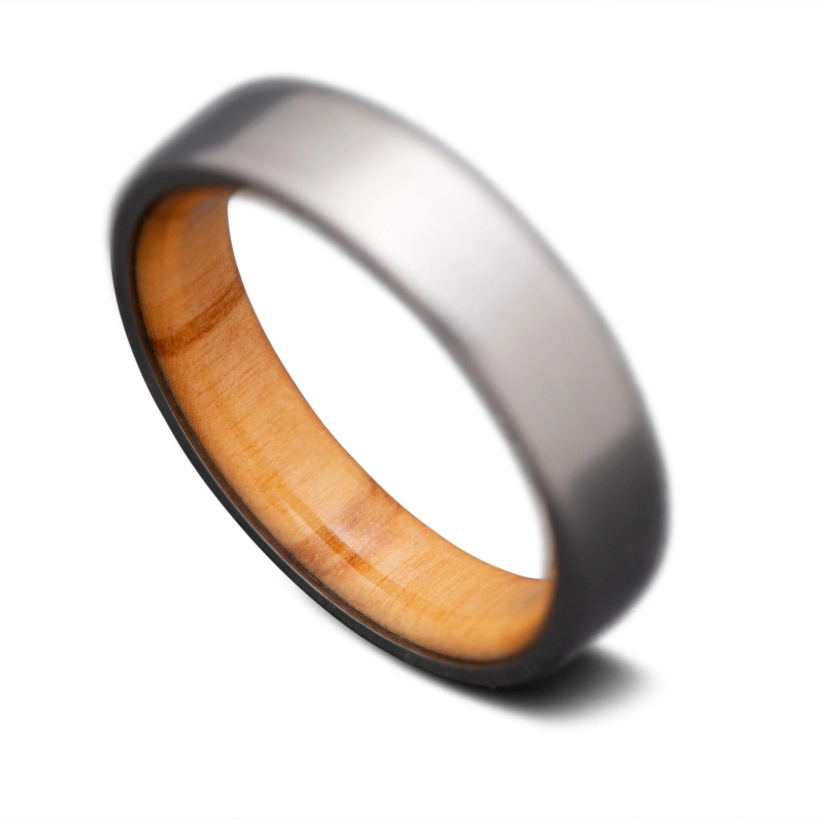Back of Titanium Core ring with  Olivewood inner sleeve, 5mm -THE TITAN