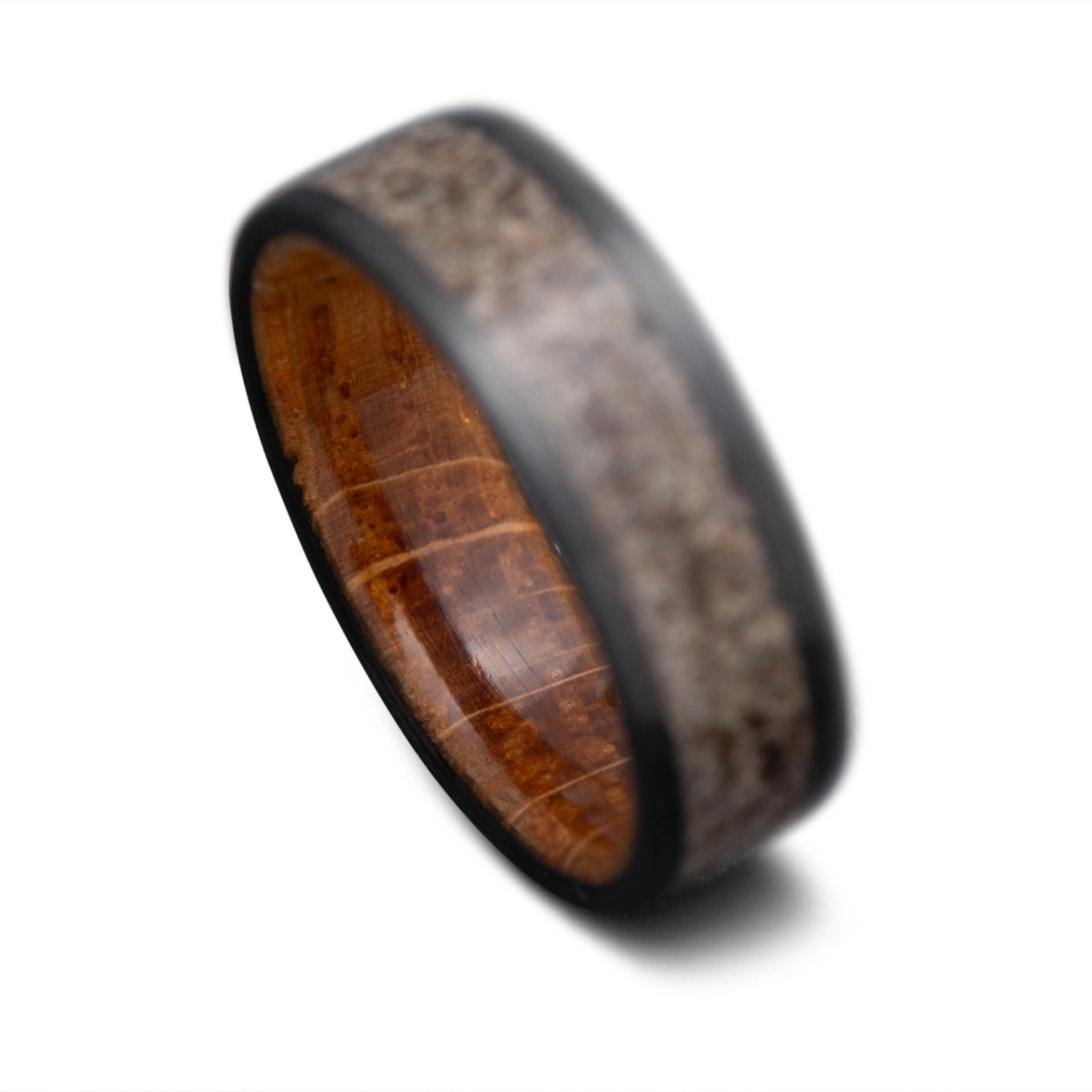 CarbonUni Core Ring with Crushed T-Rex inlay and Whiskey Back of Barrel Oak inner sleeve, 7mm -THE NEXUS