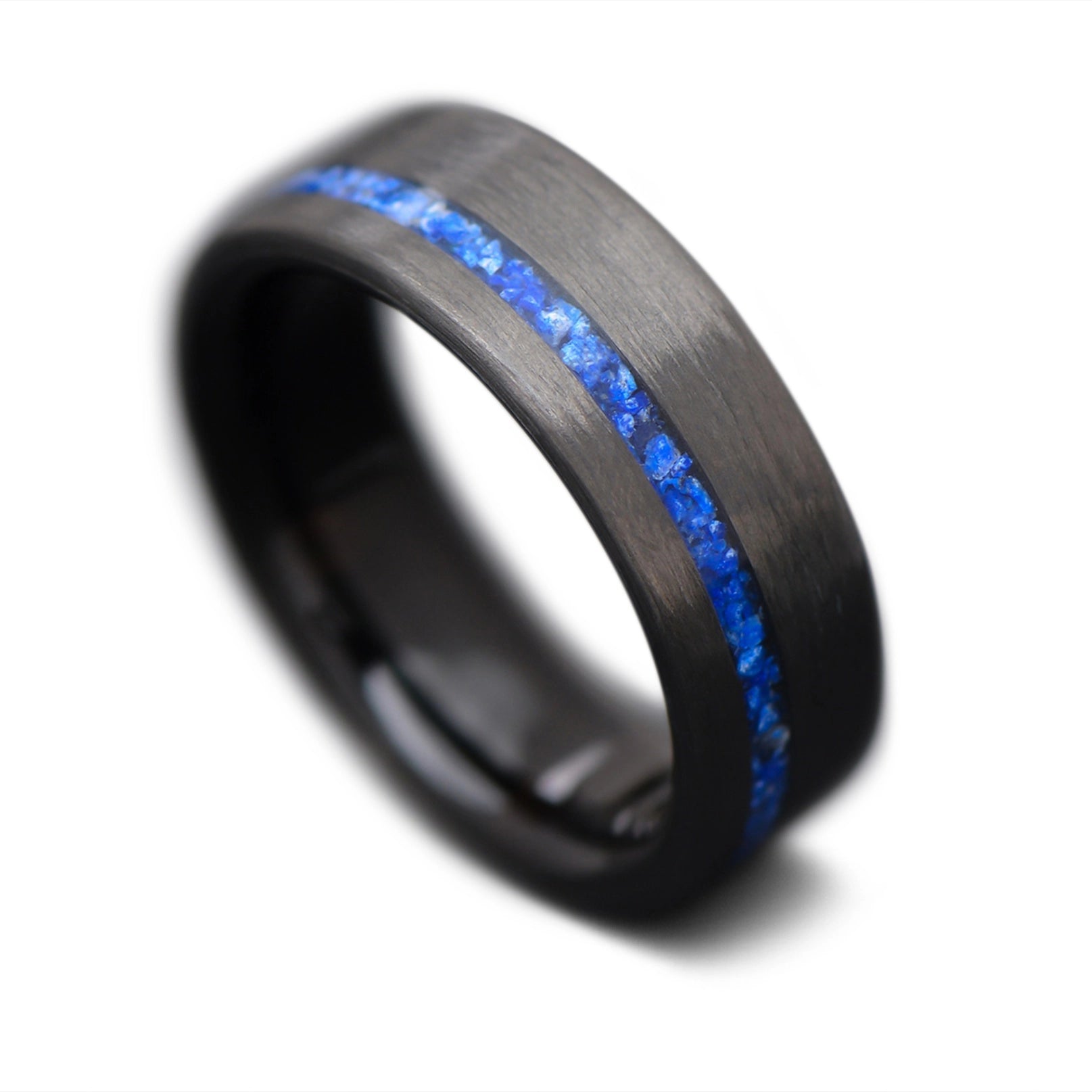 CarbonUni core ring with Lapis Lazuli inlay and African Blackwood inner sleeve, 7mm -THE VERTEX