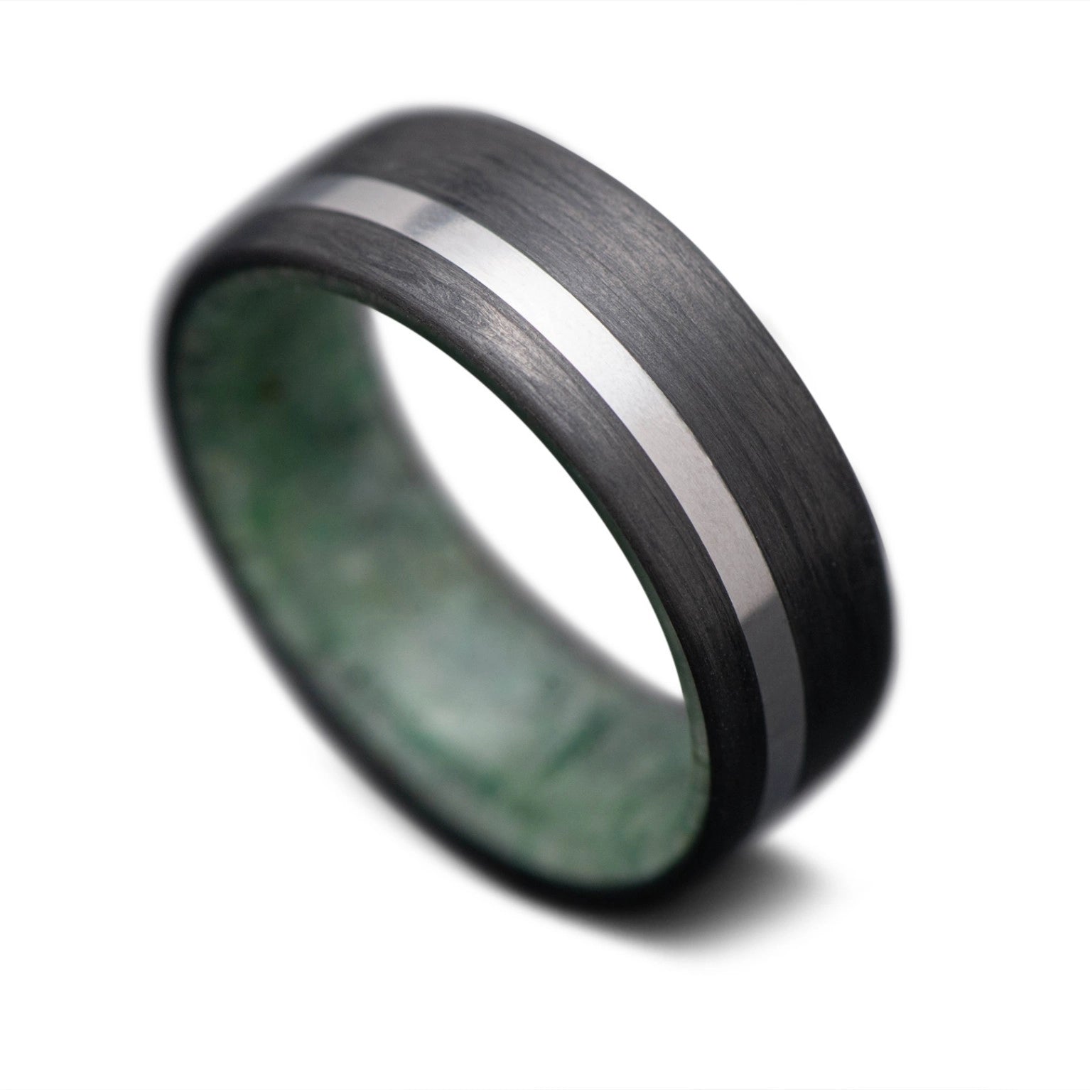 CarbonUni Core ring with Titanium inlay and Moss Agate inner sleeve, 7mm -THE VERTEX