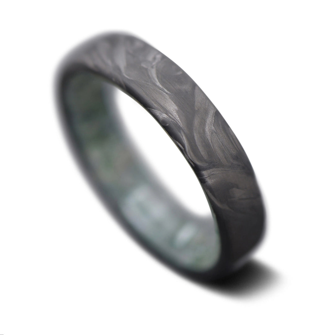 Moss Agate Carbon Fiber Men's Wedding Band | Custom Made For You