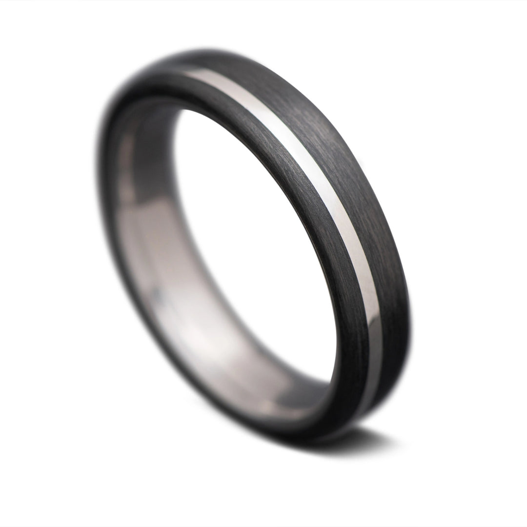 Carbon Fiber Ring with White Gold Inlay and Titanium Men Wedding