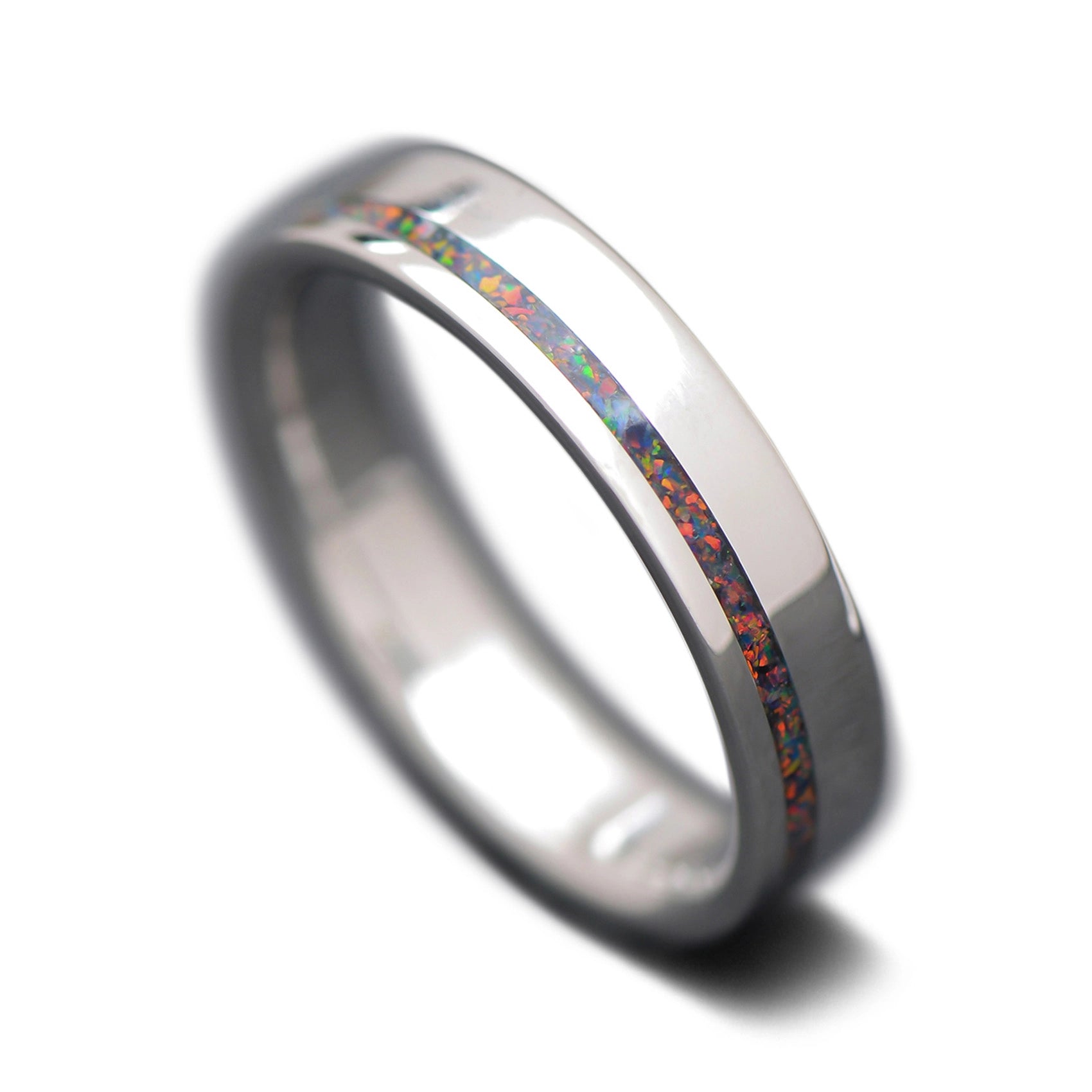  Titanium Core Ring with Black Fire Opal inlay, 5mm -THE SHIFT