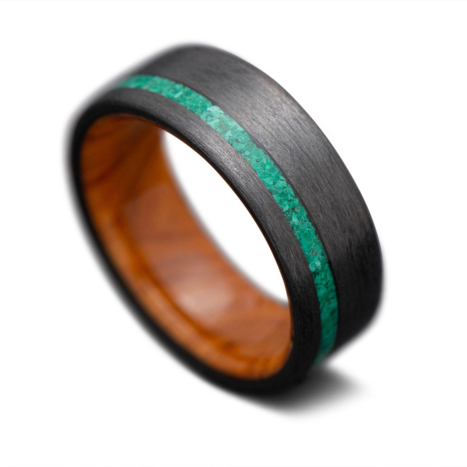 CarbonUni Core Ring with  Malachite inlay and Olivewood inner sleeve, 7mm -THE VERTEX