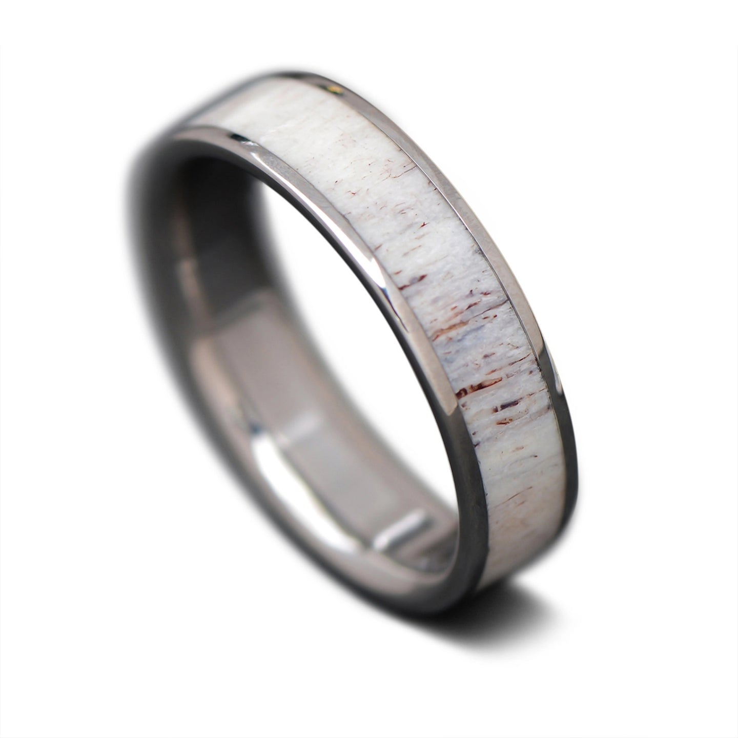 Titanium Men's Wedding Band with Deer Antler Inlay | 6mm