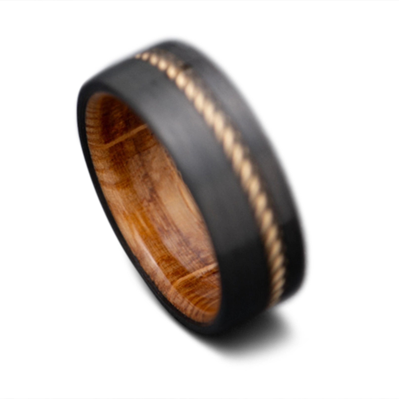 Back of CarbonUni core ring with Whiskey Barrel Oak inner sleeveYellow Rope Gold inlay, 7mm THE VERTEX