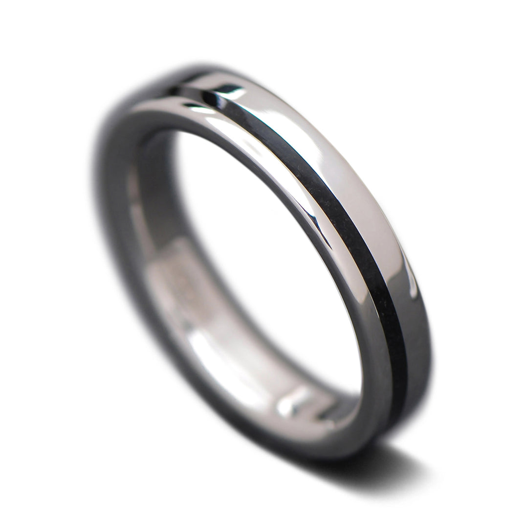 Unique Titanium Men Wedding Band with Black Onyx Inlay 4mm