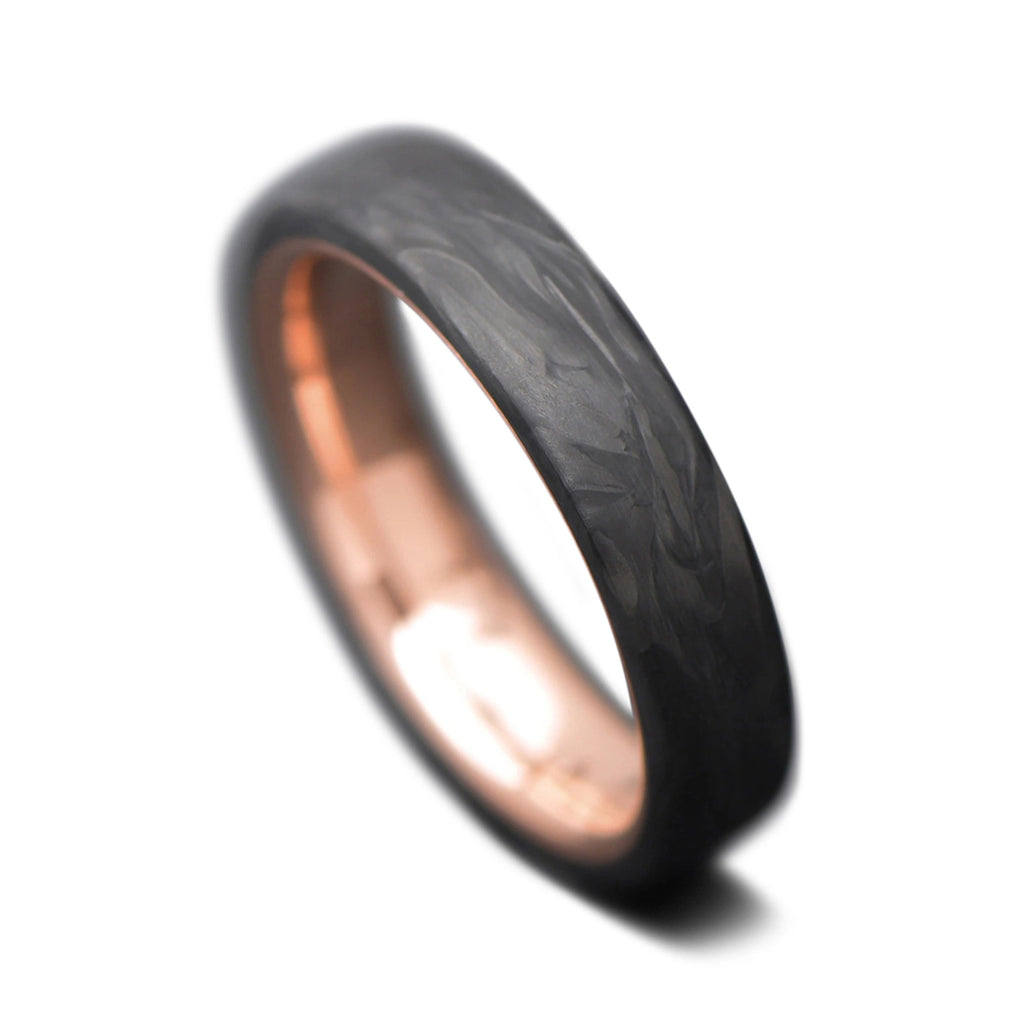 Forged Carbon Fiber Ring with Rose Gold Sleeve | Men's Wedding