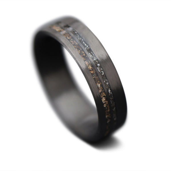 CarbonFiber Ring with TRex and Meteorite Inlay | Men's Wedding
