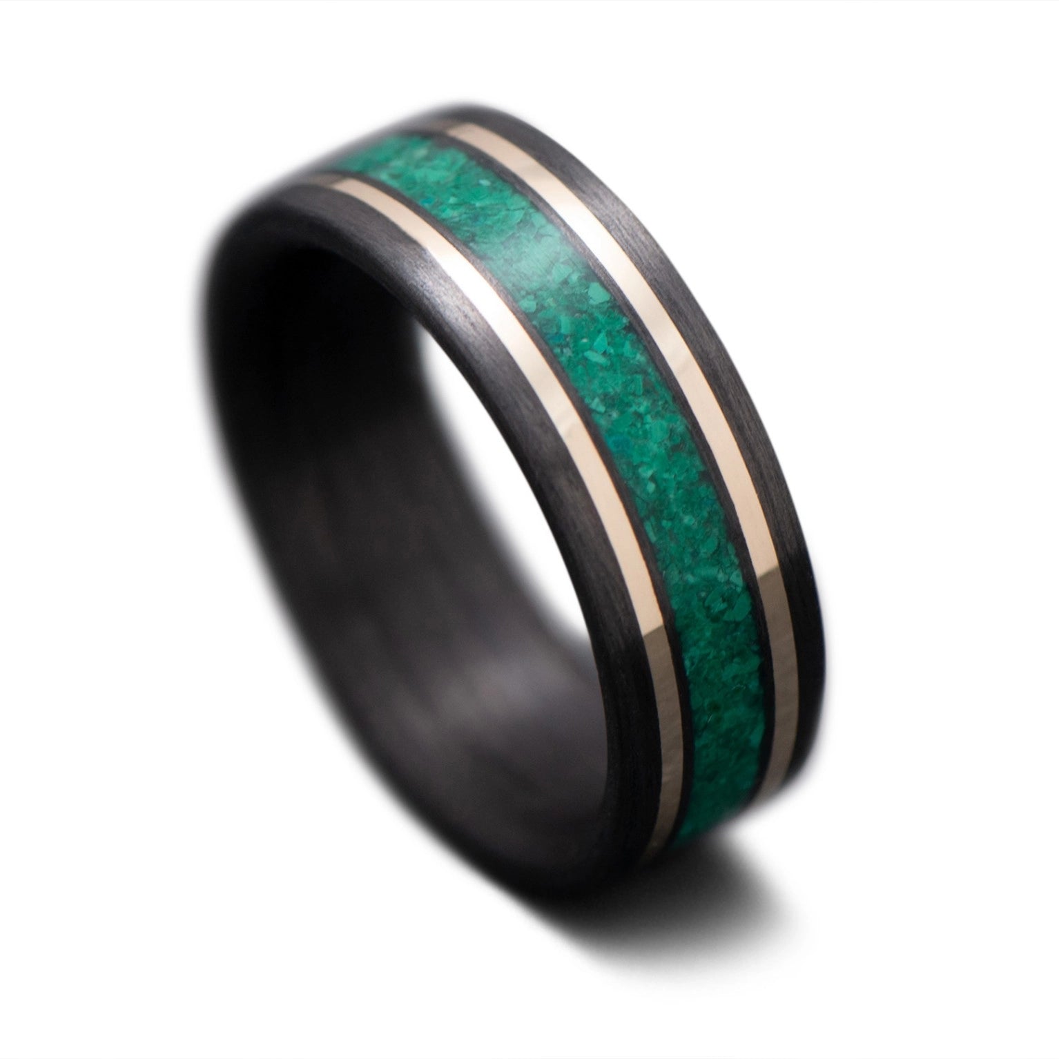CarbonUni Core Ring with Yellow Gold and Malachite inlay, 7mm -THE MATRIX