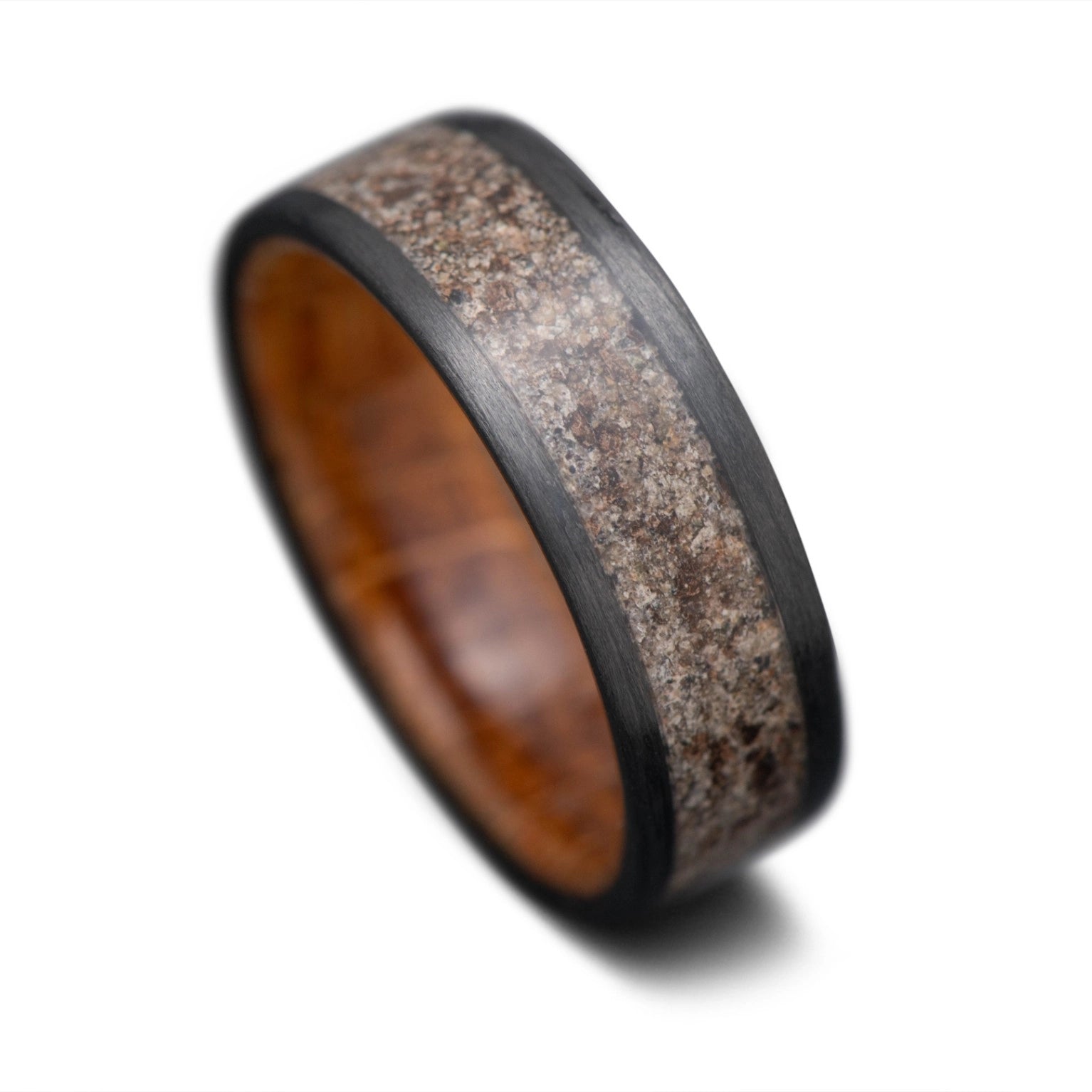 CarbonUni Core Ring with Crushed T-Rex inlay and Whiskey Barrel Oak inner sleeve, 7mm -THE NEXUS