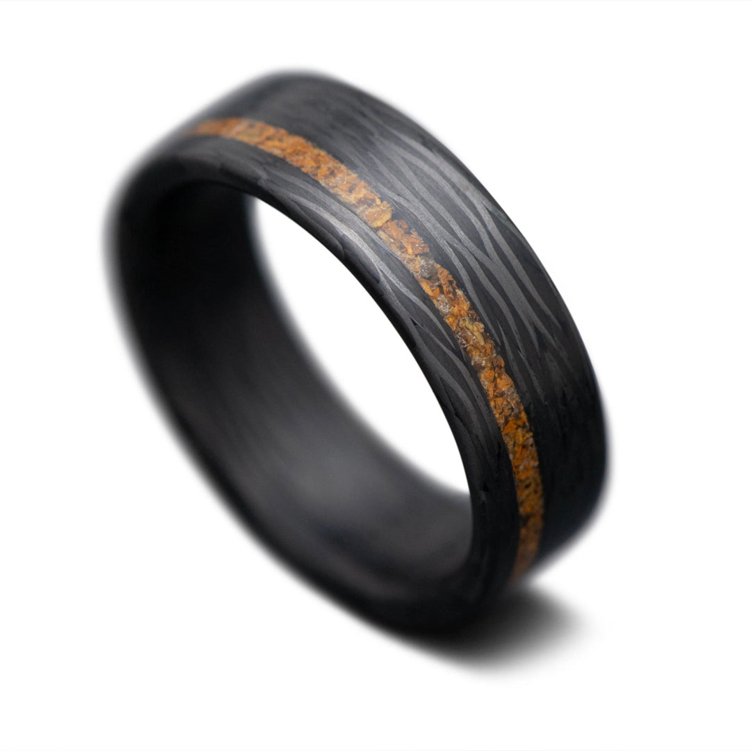Carbon Fiber Wave ring with Tigers Eye Inlay Men's Wedding Band