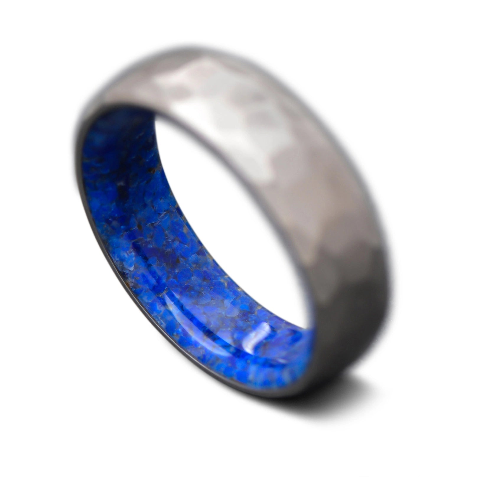 Back of Titanium Core Ring with  Lapis Lazuli inner sleeve, 7mm -THE TITAN