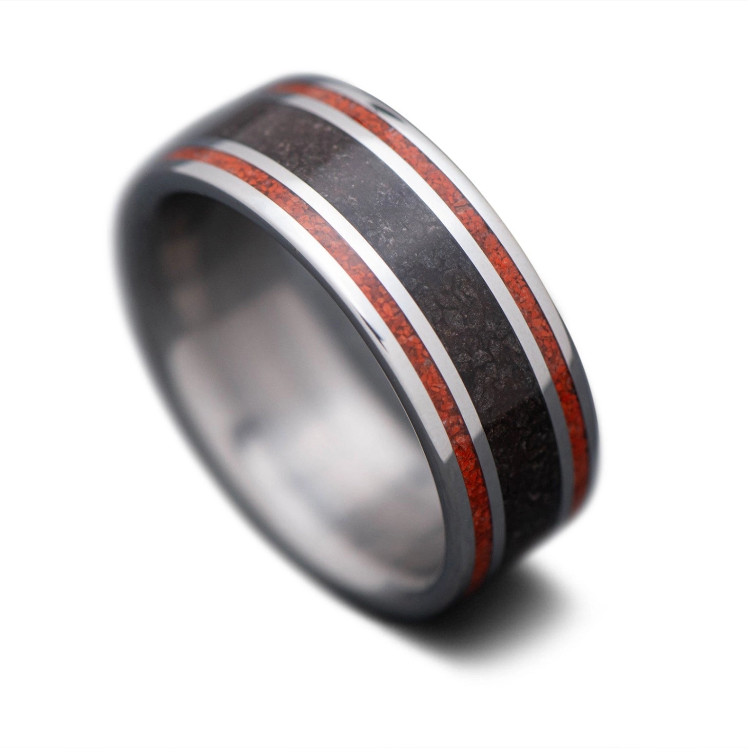  Titanium Core Ring with Black Onyx, Red Jasper. 9mm -THE TRIO