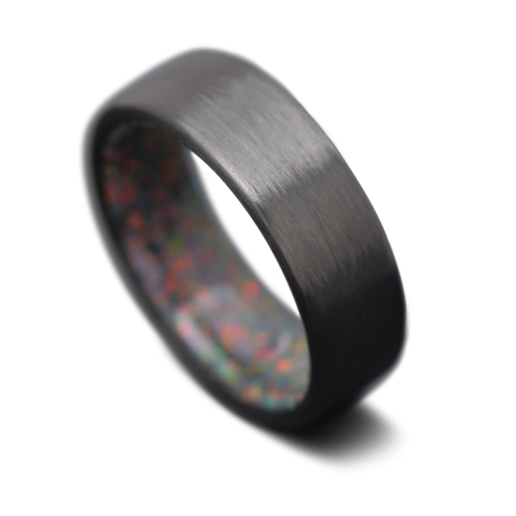 CarbonUni Core Ring with Black Fire Opal inner sleeve, 7mm -THE QUANTUM