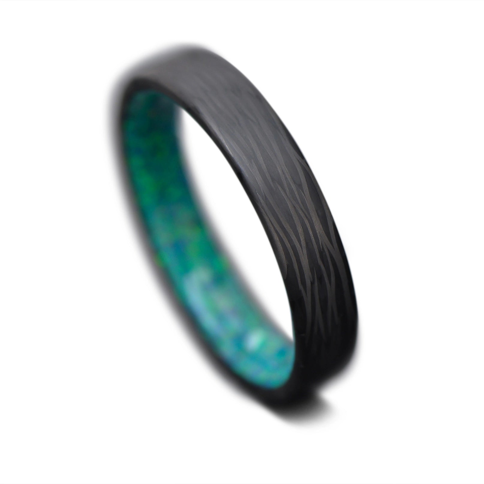 CarbonX core ring with Black Emerald Opal , 5mm -THE CROSSROADS